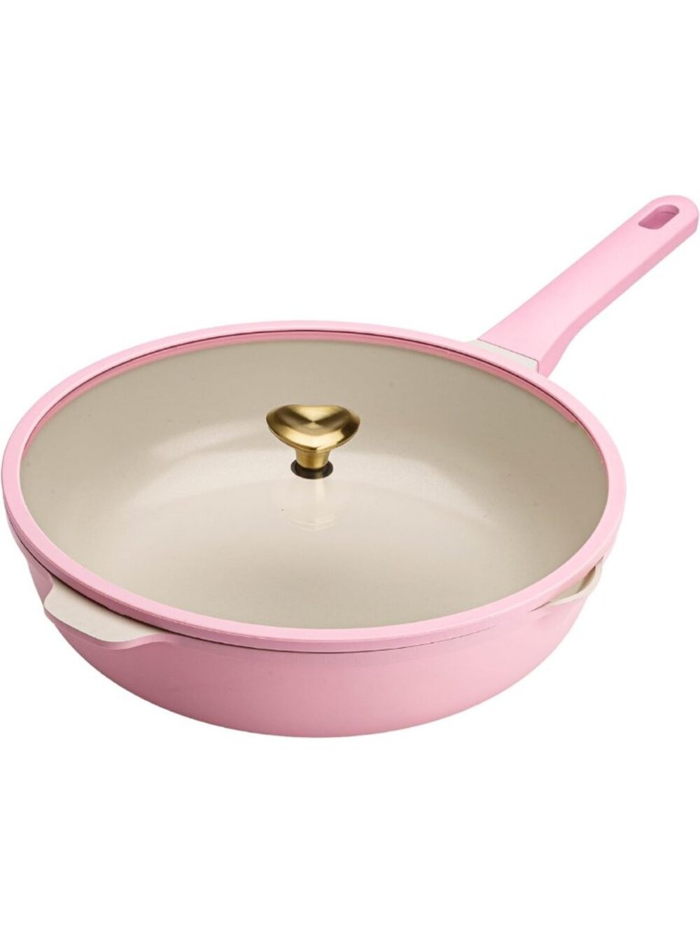 Jumbo 4-Quart Sauté Pan with Lid - Nonstick Ceramic Coating, Cast Aluminum, Pink